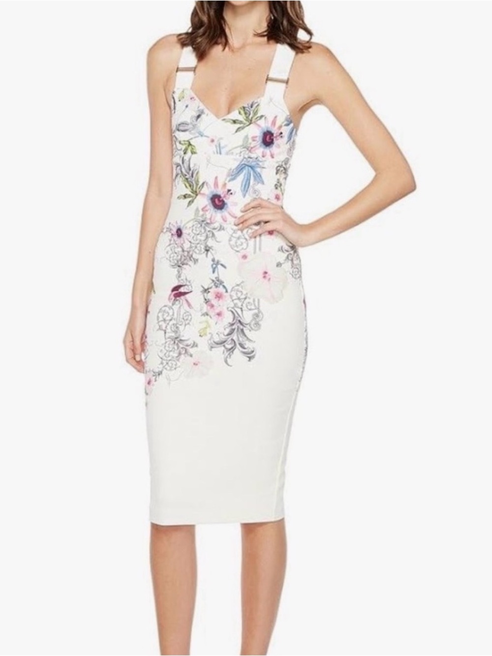 Ted Baker London White Floral Midi Dress with Pastel Accents